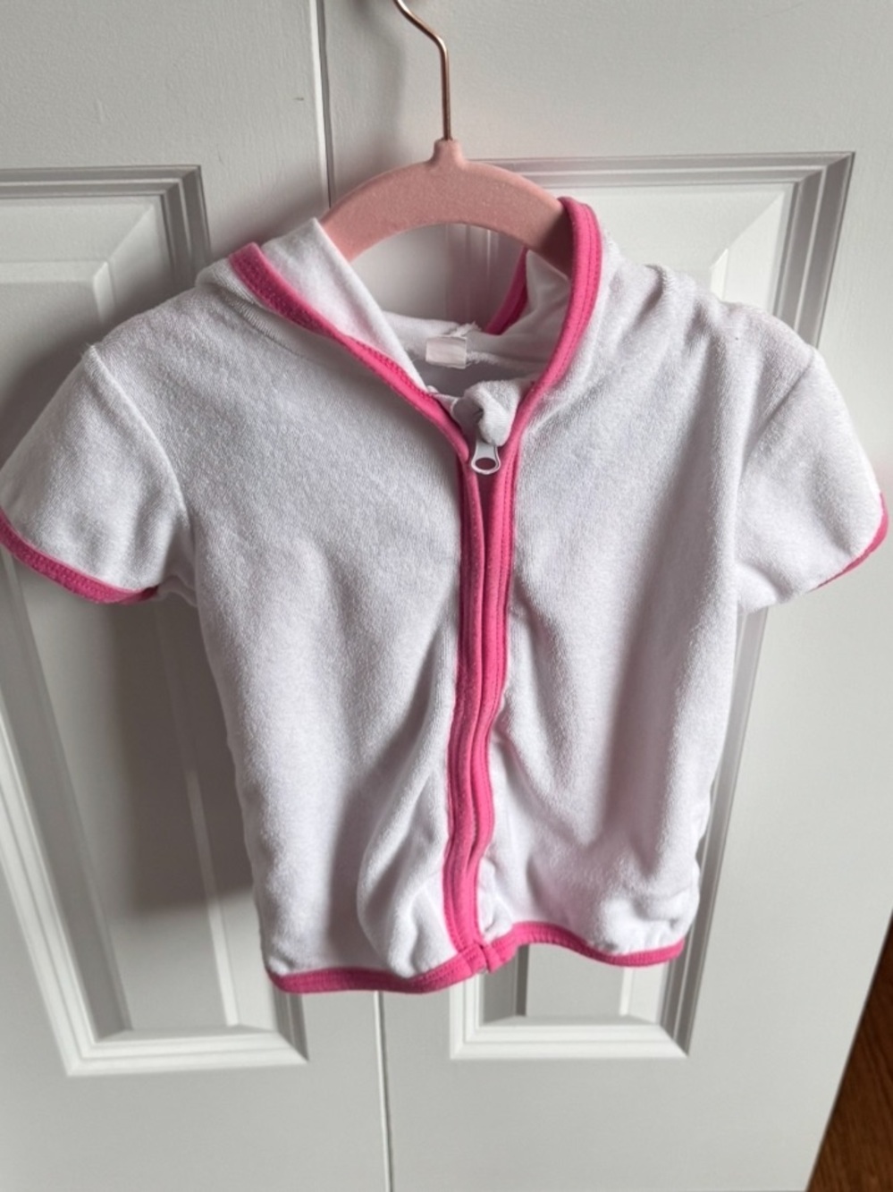 Terry Seersucker Pink Stripe Baby Girl Swim Hooded Terry Cover Up Shorts Top Set - Picture 8 of 11